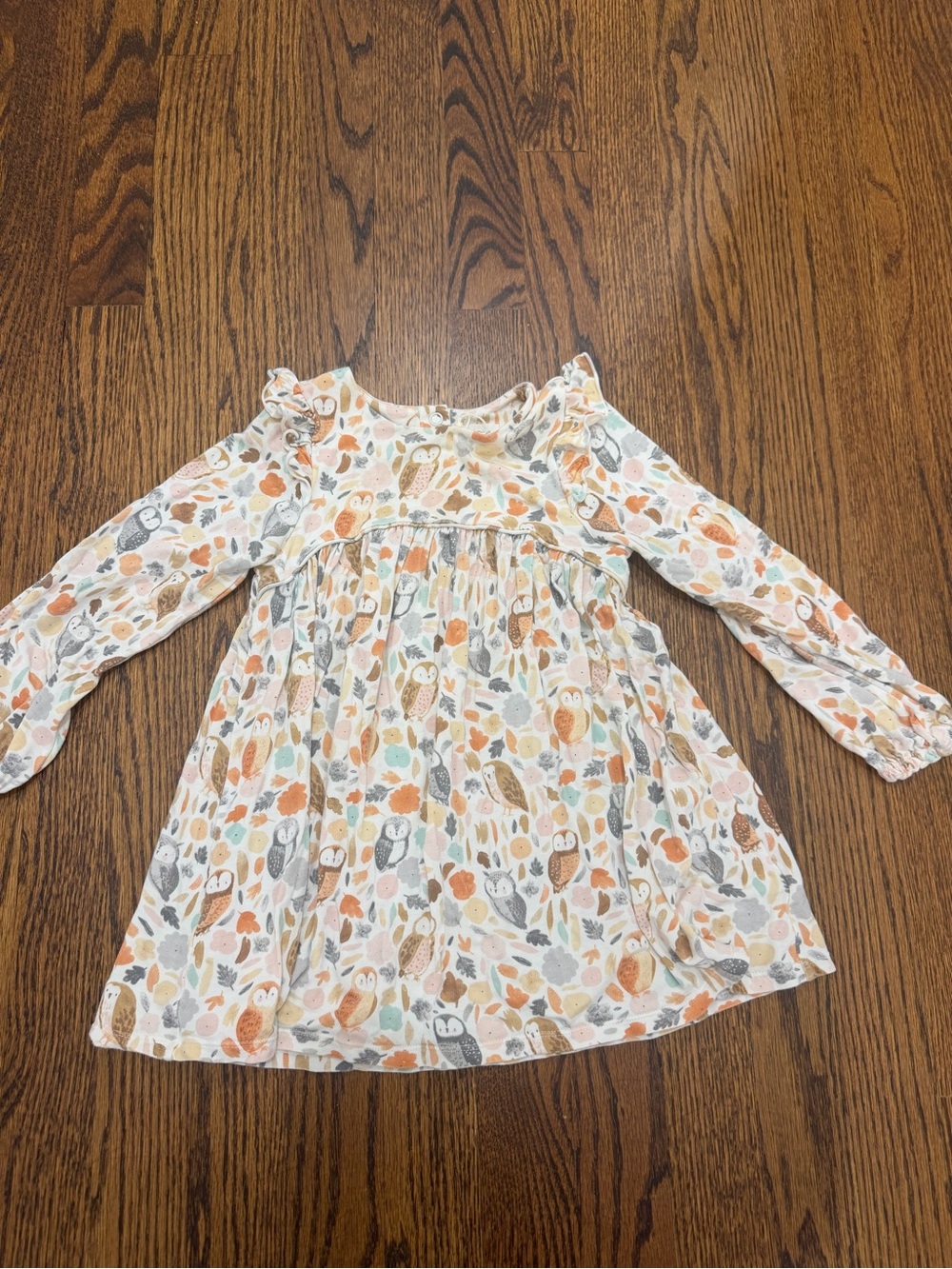 Angel Dear Cream Owl & Leaf Print Romper